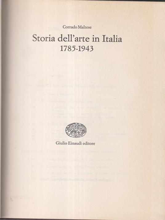 Storia dell'arte in italia 1785-1943 - Corrado Maltese - copertina