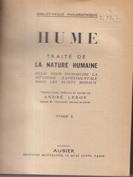 Traite de la nature humaine tome I - David Hume - copertina