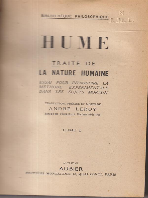 Traite de la nature humaine tome I