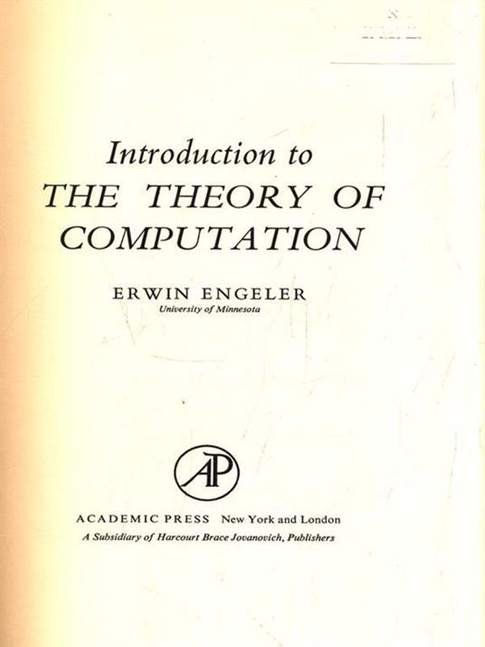 Introduction to the theory of computation - Erwin Engeler - copertina