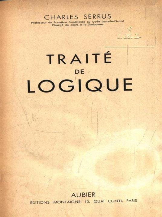 Traité de logique - Charles Serrao - copertina
