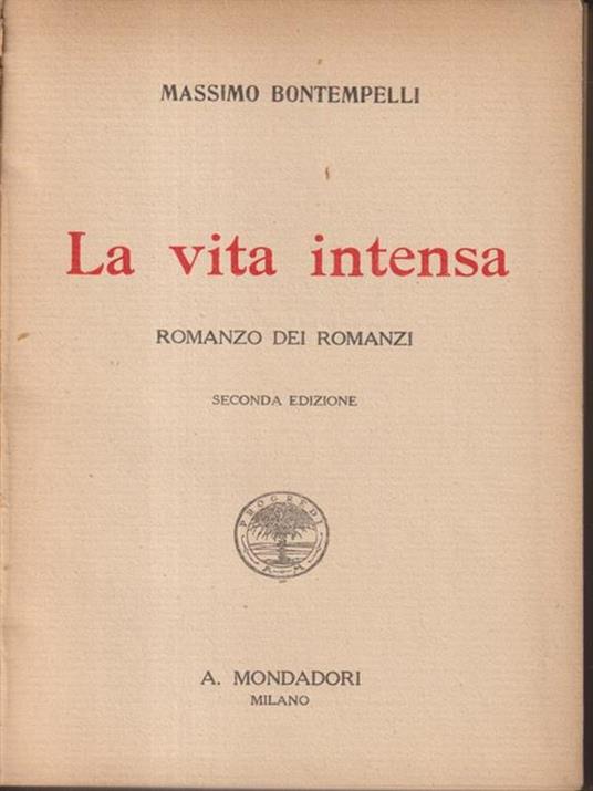 La vita intensa - Massimo Bontempelli - copertina
