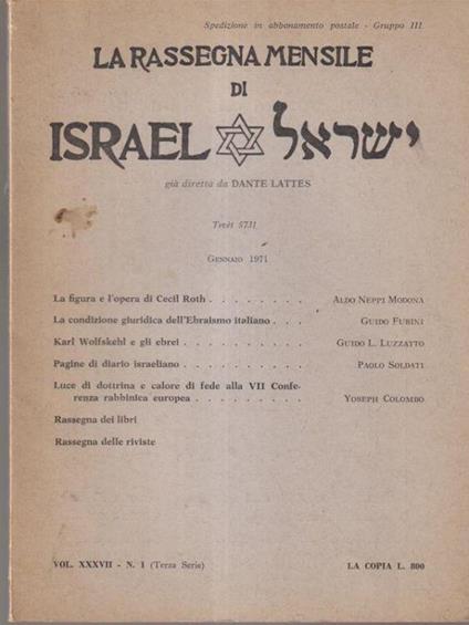 La rassegna mensile di Israel vol XXXVII n.1/gennaio 1971 - copertina