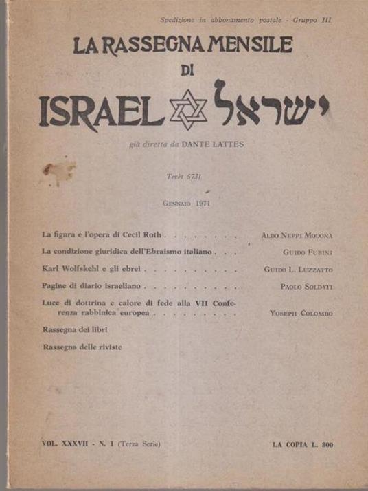 La rassegna mensile di Israel vol XXXVII n.1/gennaio 1971 - copertina
