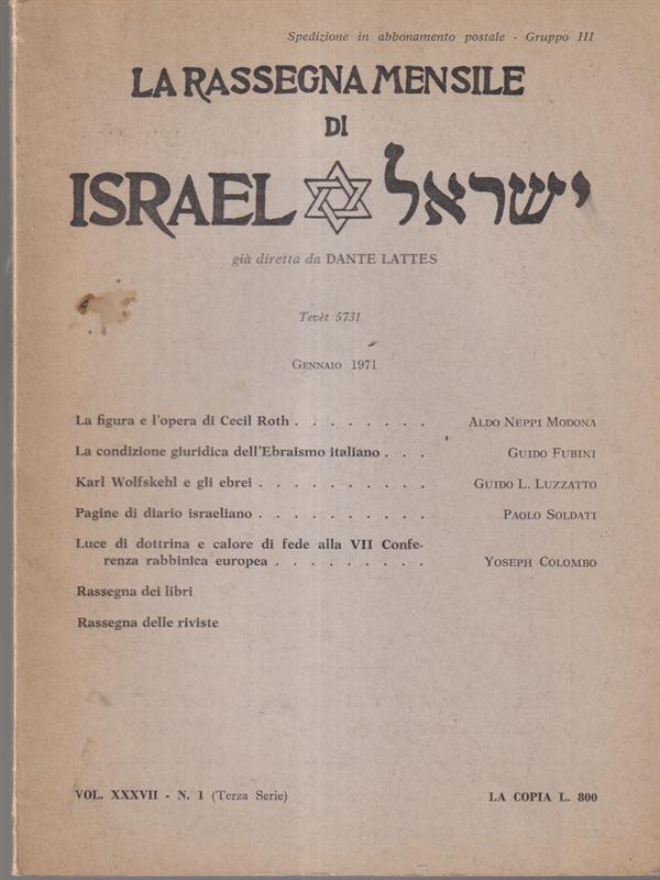 La rassegna mensile di Israel vol XXXVII n.1/gennaio 1971