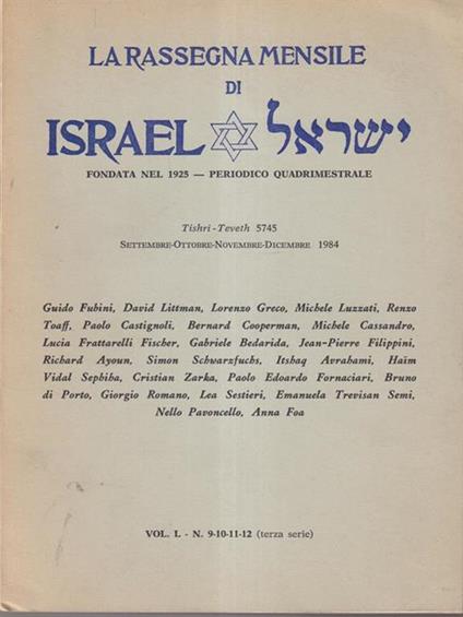 La rassegna mensile di Israel vol L n. 9-10-11-12 (terza serie) 1984 -   - copertina