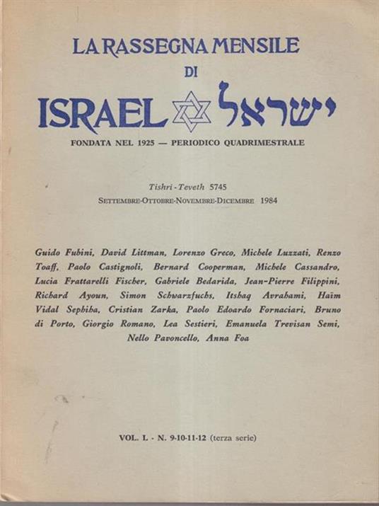 La rassegna mensile di Israel vol L n. 9-10-11-12 (terza serie) 1984 -   - copertina