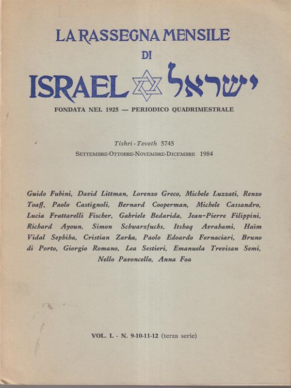 La rassegna mensile di Israel vol L n. 9-10-11-12 (terza serie) 1984