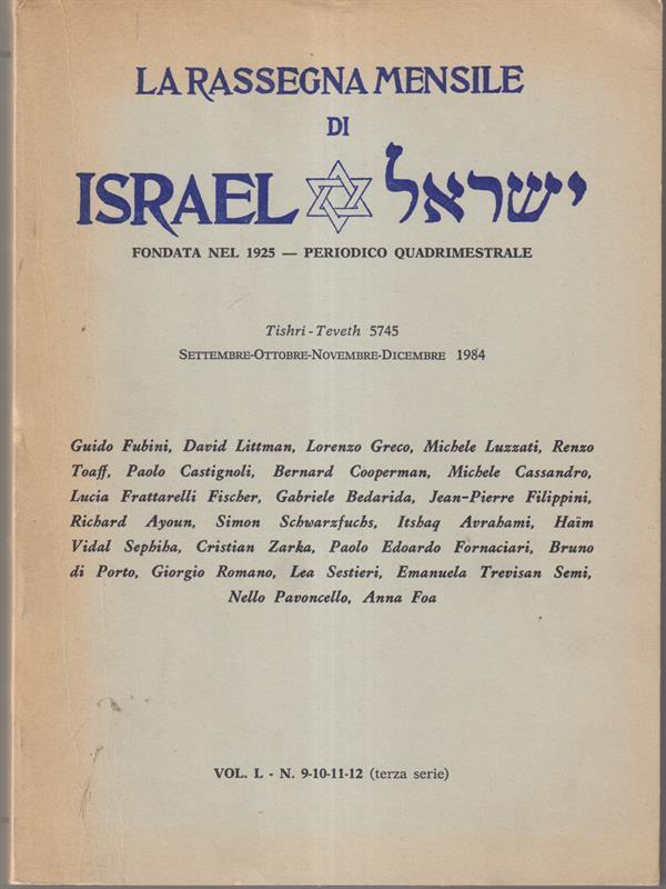 La rassegna mensile di Israel vol L n. 9-10-11-12 (terza serie) 1984