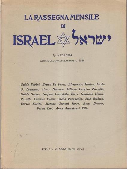 La rassegna mensile di Israel vol L n. 5-6-7-8 (terza serie) 1984 - copertina