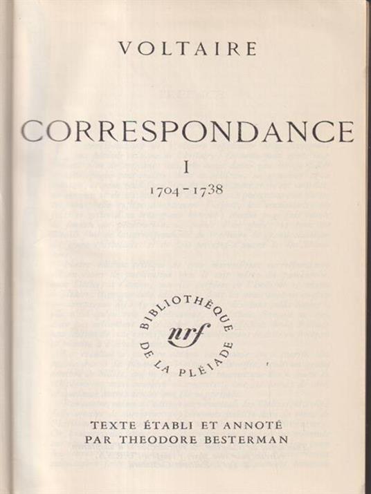 Correspondance vol I - Voltaire - copertina