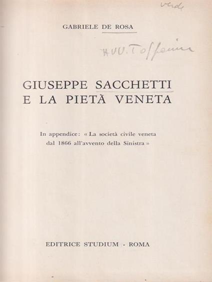  Giuseppe Sacchetti e la pietà veneta - Gabriele De Rosa - copertina