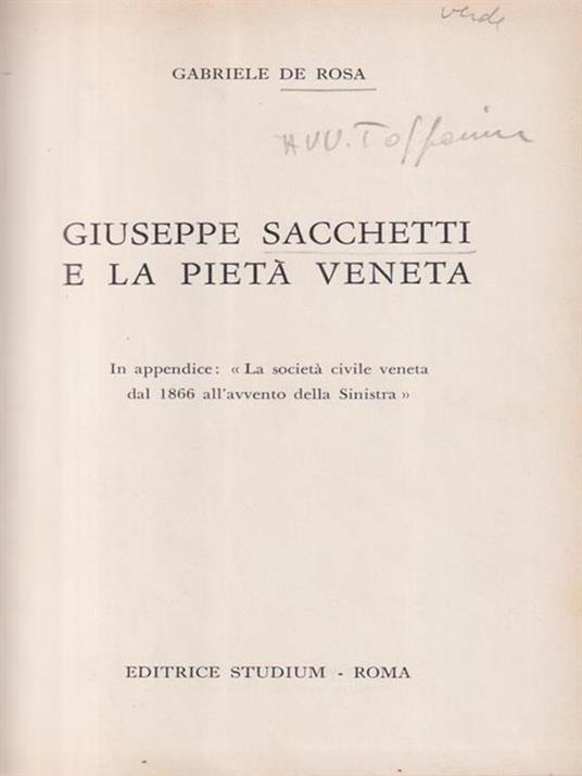   Giuseppe Sacchetti e la pietà veneta - Gabriele De Rosa - copertina