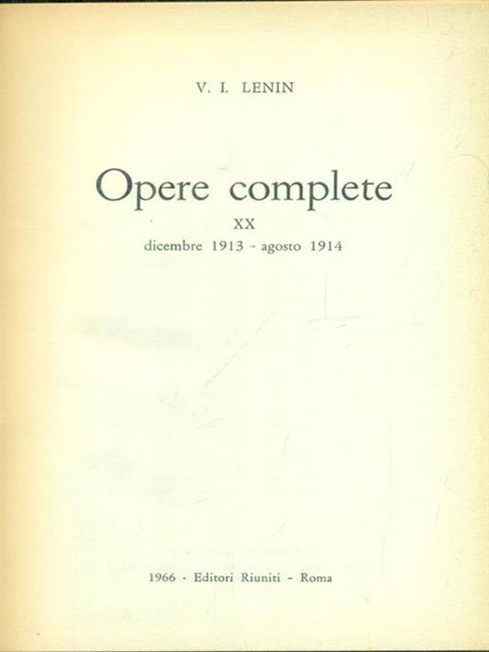 Opere complete vol. 20 - Lenin - copertina
