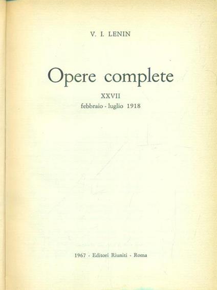 Opere complete vol. 27 - Lenin - copertina