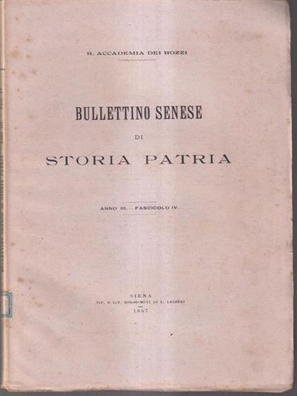 Bullettino senese di storia patria anno III 1897 fasc. IV - copertina