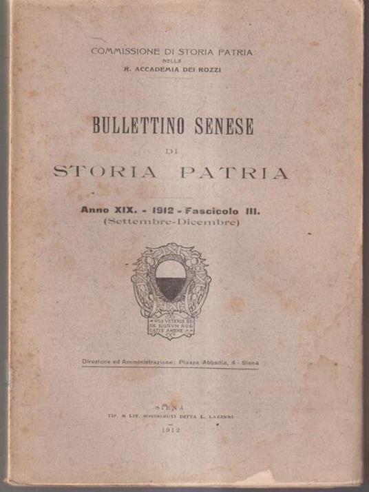 Bullettino senese di storia patria anno XIX 1912 fasc. III - copertina