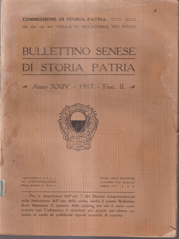 Bullettino senese di storia patria anno XXIV 1917 fasc. II