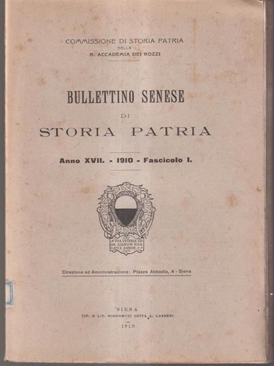 Bullettino senese di storia patria anno XVII 1910 fasc. I - copertina