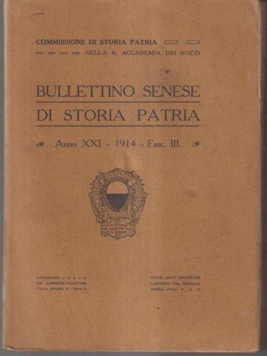 Bullettino senese di storia patria anno XXI 1914 fasc. III - copertina