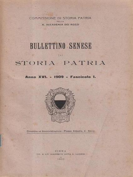 Bullettino senese di storia patria anno XVI 1909 fasc. I - copertina