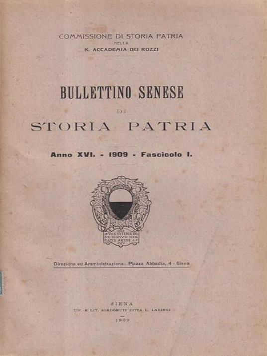 Bullettino senese di storia patria anno XVI 1909 fasc. I - copertina