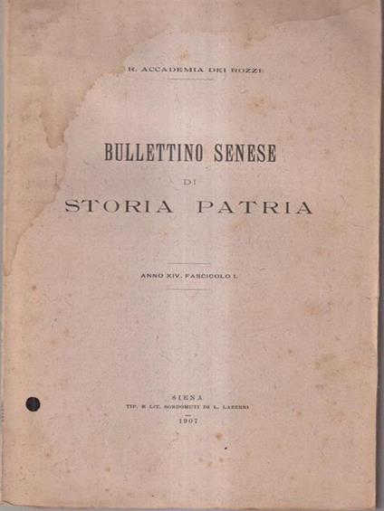 Bullettino senese di storia patria anno XIV 1907 fasc I - copertina