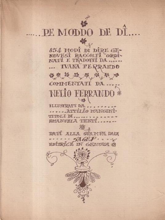 Pe moddo de di' 854 modi di dire genovesi - Ivana Ferrando - copertina