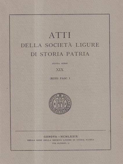 Atti della Societa' Ligure di Storia Patria - XIX Fasc. I -   - copertina