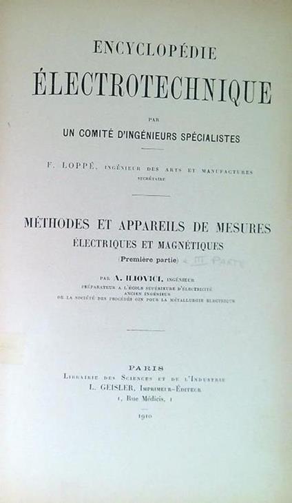 Méthodes et appareils de mesures électriques et magnétiques. Partie I et III - copertina