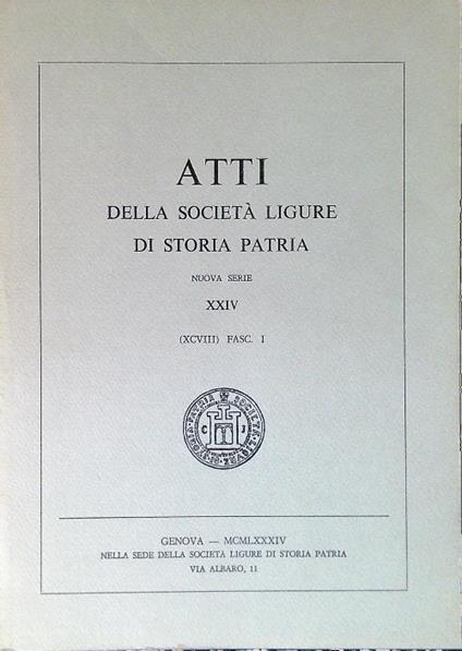 Atti della società ligure di storia patria XXIV (XCVIII) Fasc. I -   - copertina