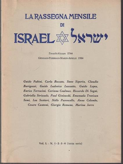 La rassegna mensile di Israel gennaio-febbraio-marzo-aprile 1984 vol L n. 1-2-3-4 -   - copertina