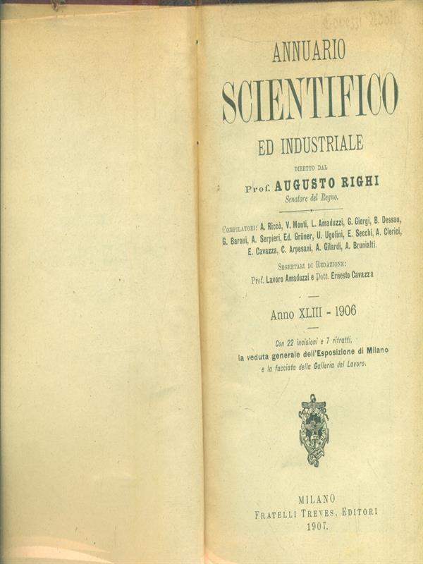 Annuario scientifico ed industriale Anno XLIII - 1906