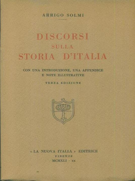 Discorsi sulla storia d'Italia - Arrigo Solmi - copertina