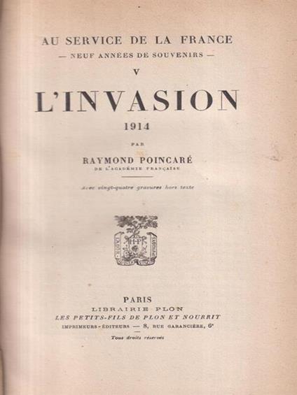 L' Invasion 1914 - Raymond Poincaré - copertina