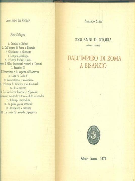 2000 anni di storia. Dall'impero di Roma a Bisanzio - Armando Saitta - copertina