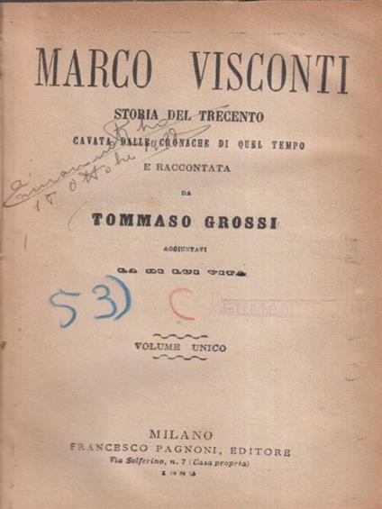Marco Visconti Storia del Trecento cavata dalle cronache di quel tempo - Tommaso Grossi - copertina