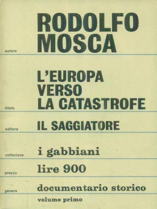 L' Europa verso la catastrofe Vol I - Rodolfo Mosca - copertina