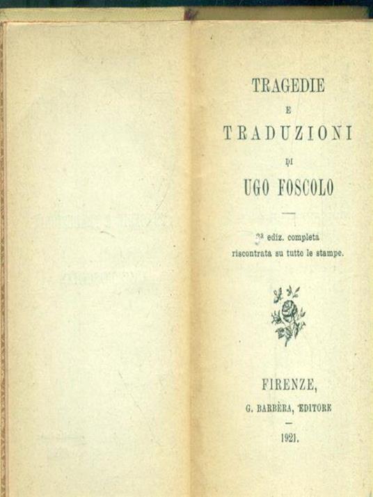 Tragedie e traduzioni - Ugo Foscolo - copertina