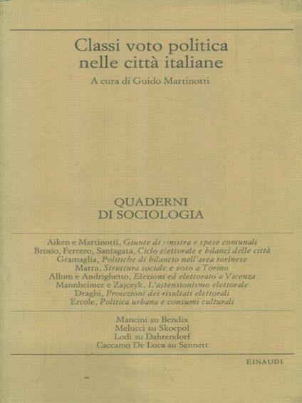 Quaderni di sociologia 2-3-4 1982 Classi voto politica nelle città italiane - Guido Martinotti - copertina
