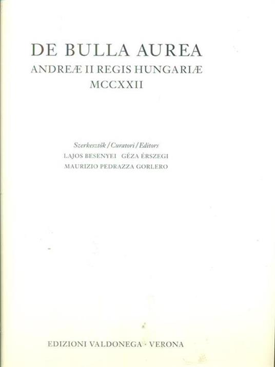 De  Bulla Aurea In italiano,inglese,ungherese - copertina