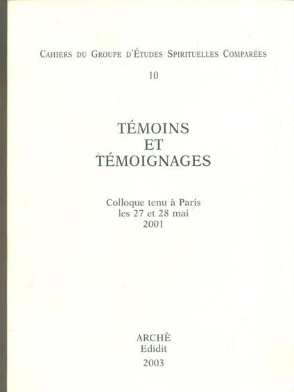 Temoins et temoignages - copertina