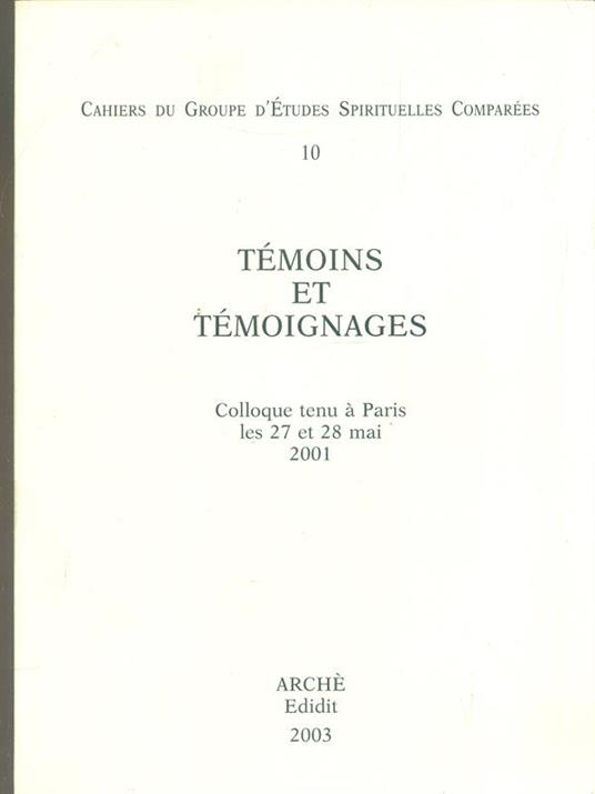 Temoins et temoignages - copertina