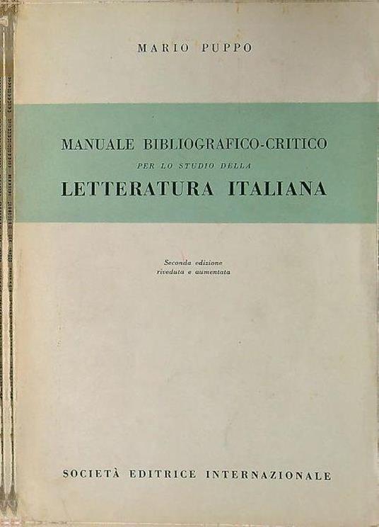 Manuale bibliografico-critico per lo studio della letteratura italiana - Mario Puppo - copertina