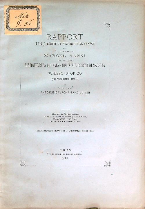 Rapport fait a l'institut historique de France sur le livre Margherita ed ..