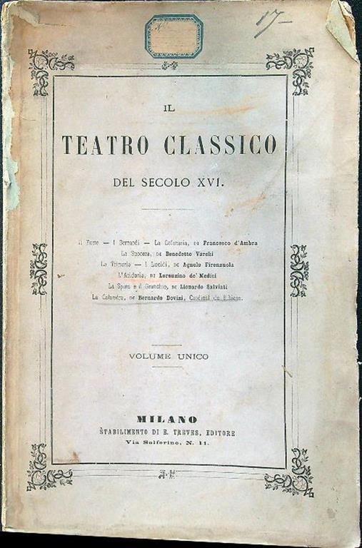 Il teatro classico del secolo XVI - copertina