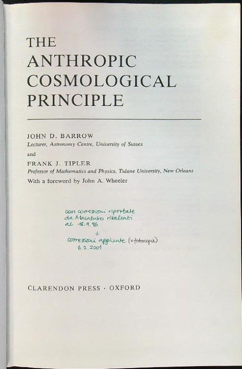 The anthropic cosmological principle - John Barrow - copertina