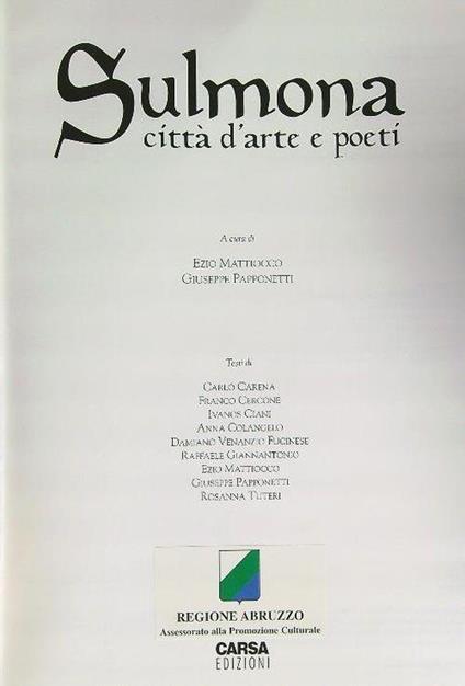 Sulmona città d'arte e poeti - Enzo Mattiocco - copertina