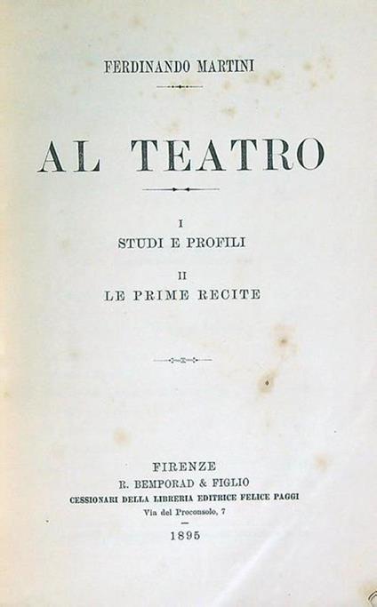Al teatro - Ferdinando Martini - copertina