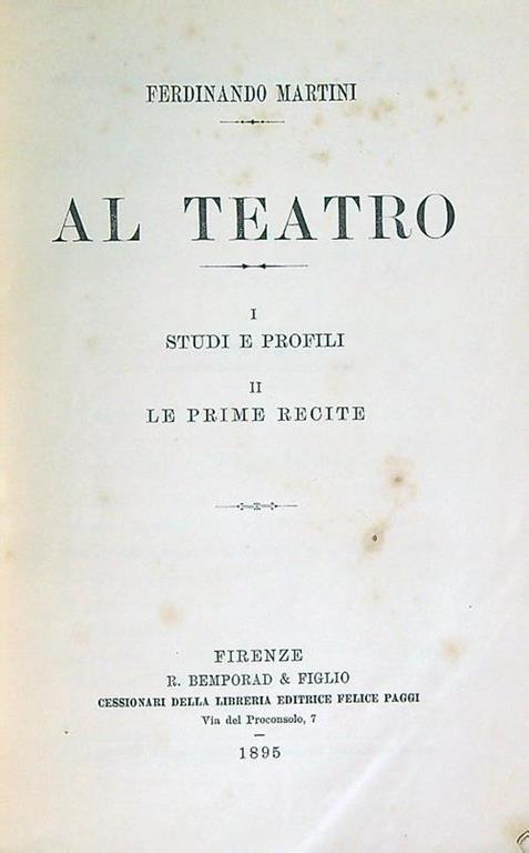 Al teatro - Ferdinando Martini - copertina